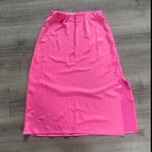 Hot pink silk midi skirt